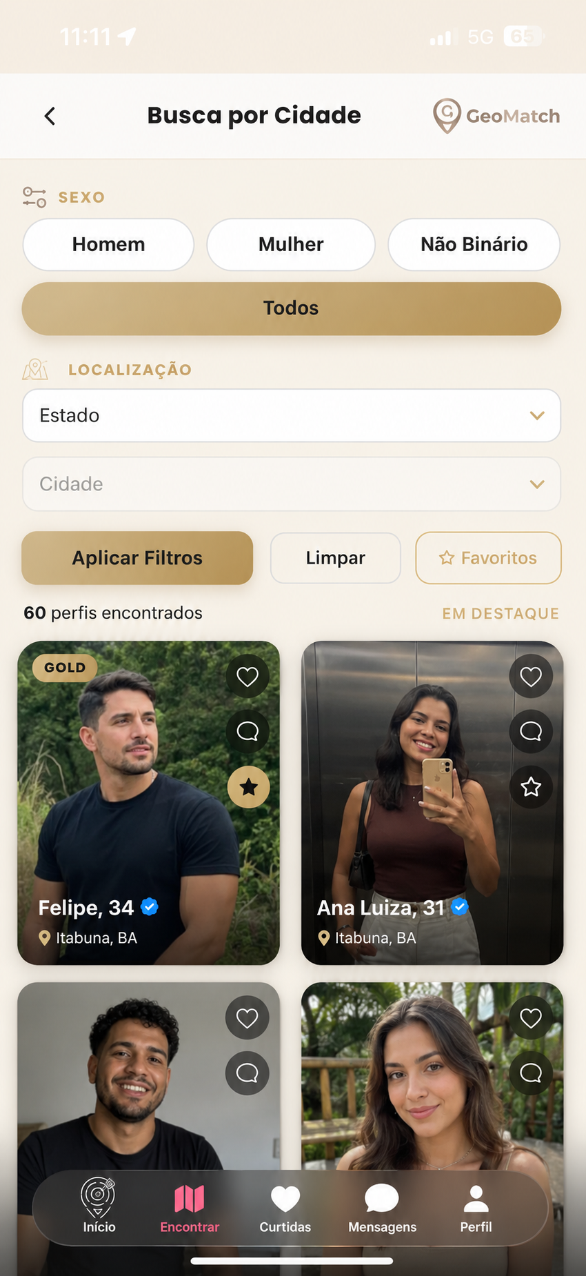 Galeria de perfis do GeoMatch